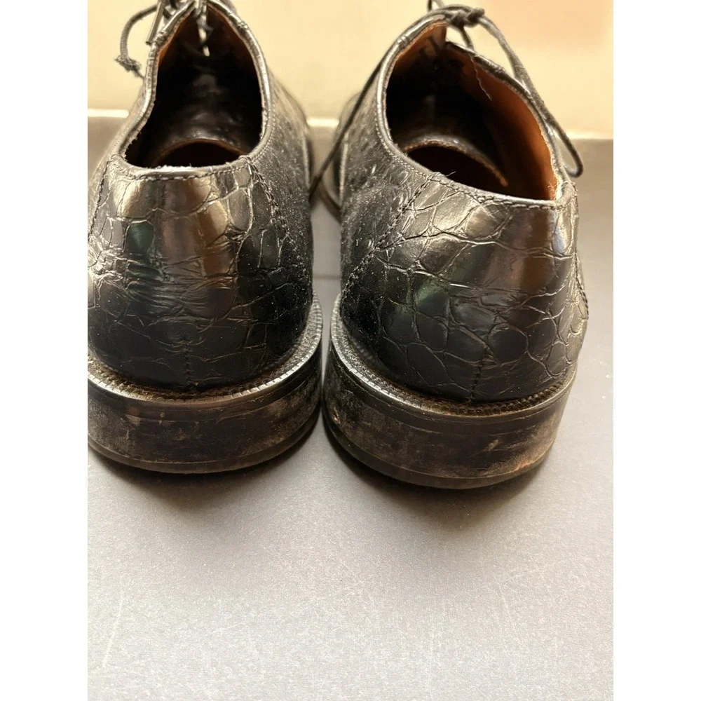 STACY ADAMS Wingtip Oxford Shoes 8.5 Black Ostrich Print Leather Dress Men‎
